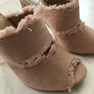 M&L Shoes - Distressed Denim Slip on Heels M&L Shoes - Distressed Denim Slip on Heels